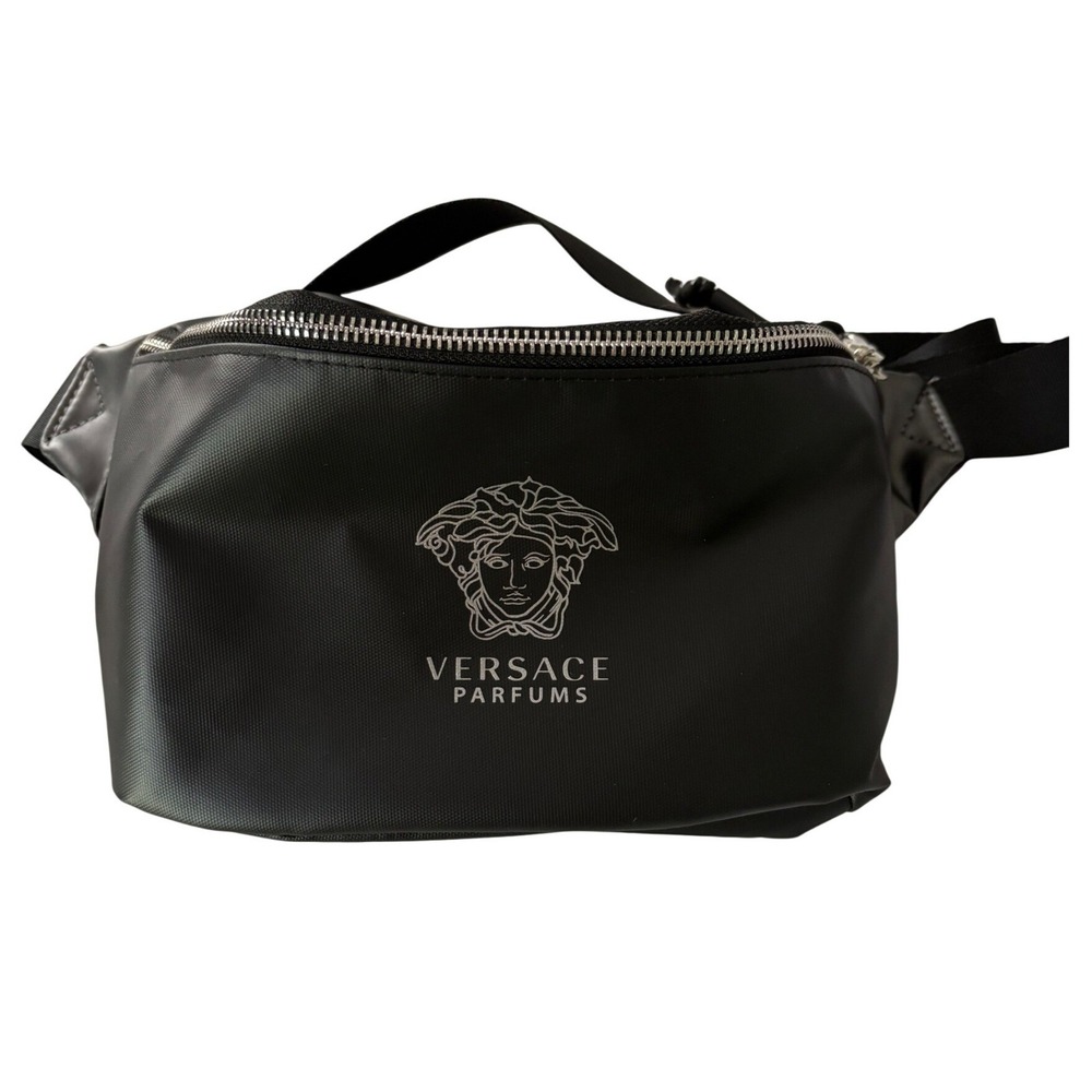 Versace Parfums Belt Bag Black Silver Medusa Logo Fanny Pack Crossbody GWP New
